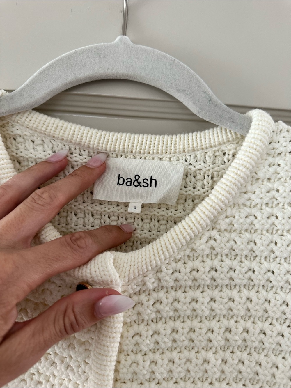 ba&sh Cream Textured Knit Button-Front Cardigan - Picture 4 of 7